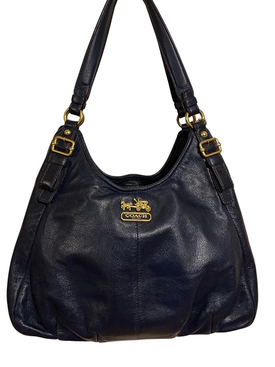 Coach Handbags - Vintage Coach Madison Maggie Hobo Bag Blue Navy Leather Gold Hardware